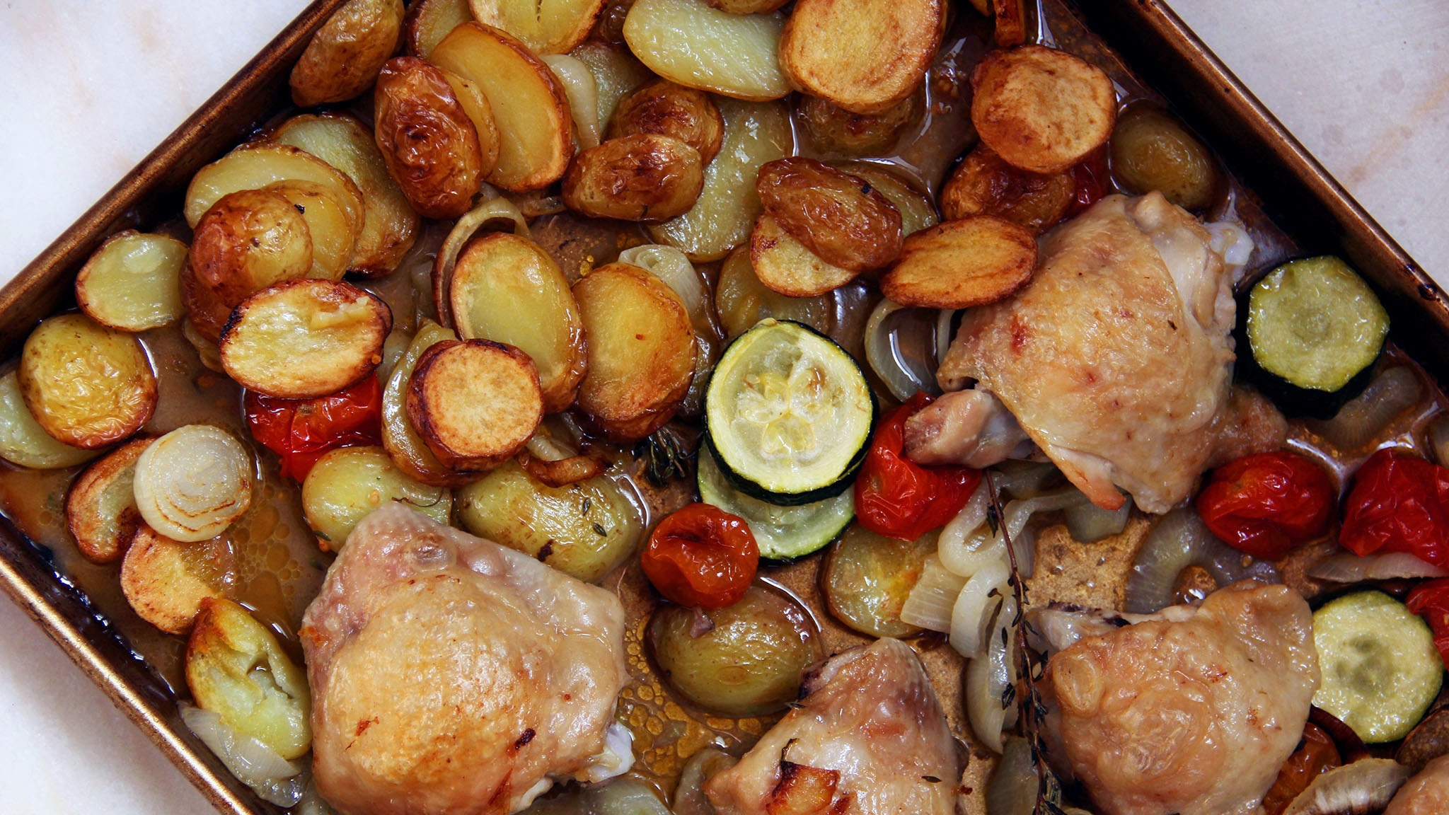 Sheet Pan Chicken with Tomatoes, Zucchini, and Potatoes Recipe Fresco