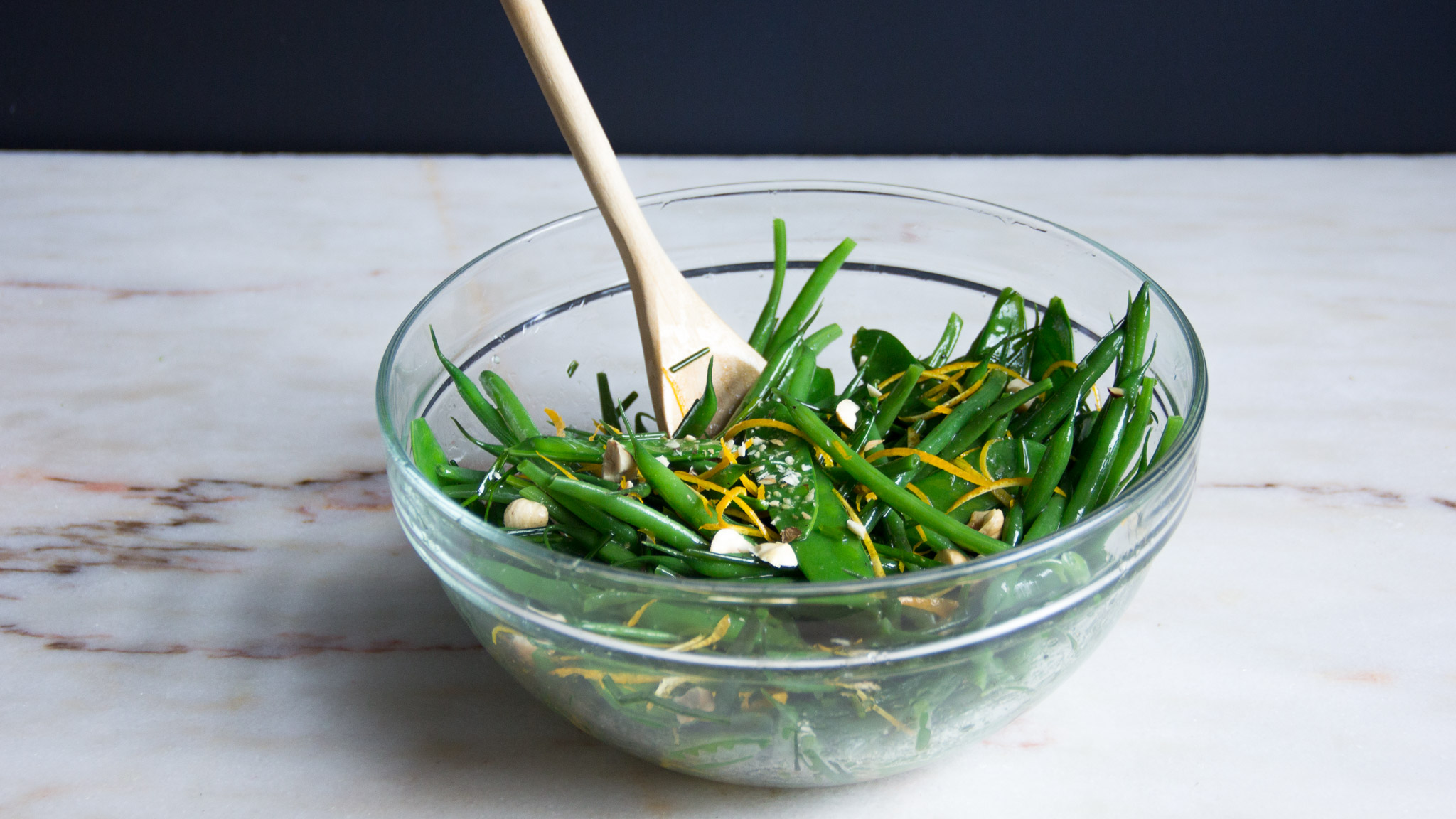 French Beans/Mange Tout With Hazelnut and Orange-By Ottolenghi